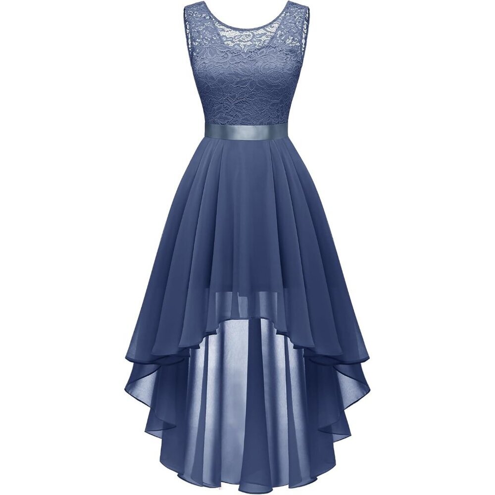 BeryLove Women Grayish Purple Chiffon Scoop Neck Sleeveless Lace Cocktail Dress